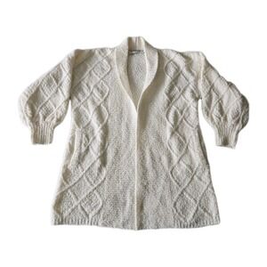 Vtg Western Connection Ivory Diamond Knit Puff Sleeve Cottagecore Sweater M